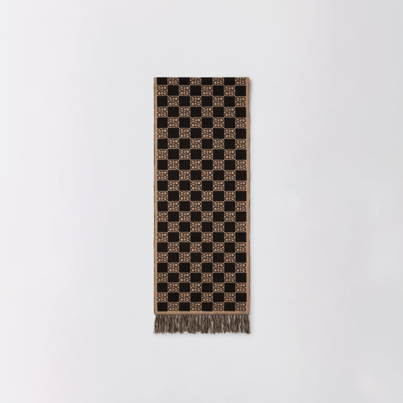 Severi darling Scarf Sciarpa Monogram Marrone Brown Lana Wool Cashmere Made in Italy